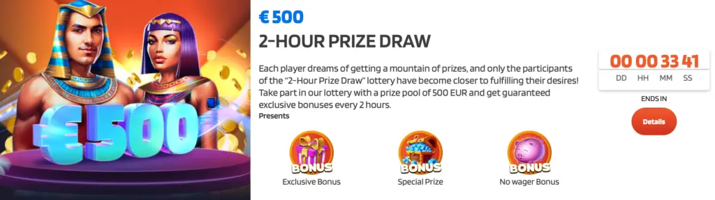 Lucky Mister casino 2-hour prize draw with €500 bonus lottery