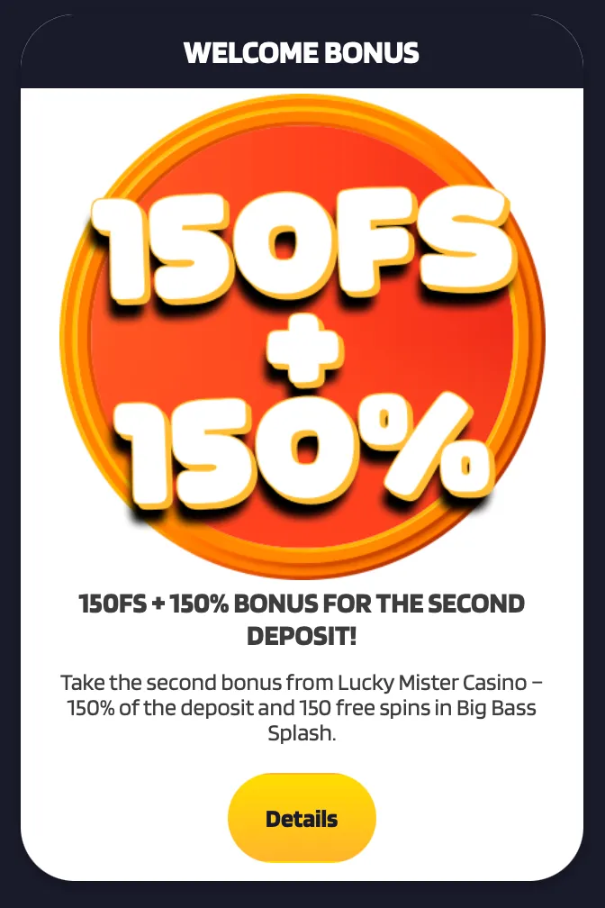 Lucky Mister bonus 150 fs + 150%